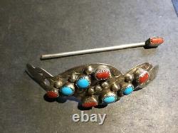 Vintage Native American Sterling Silver & Turquoise Hair Pin Set