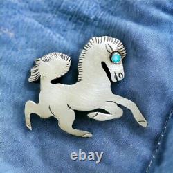 Vintage Native American Sterling Silver Turquoise Horse Brooch Pin Dave Pino
