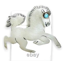 Vintage Native American Sterling Silver Turquoise Horse Brooch Pin Dave Pino