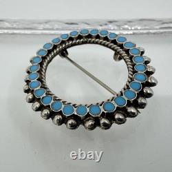 Vintage Native American Sterling Silver Turquoise Inlay Round Pin Pendant Brooch