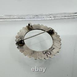Vintage Native American Sterling Silver Turquoise Inlay Round Pin Pendant Brooch