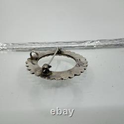 Vintage Native American Sterling Silver Turquoise Inlay Round Pin Pendant Brooch