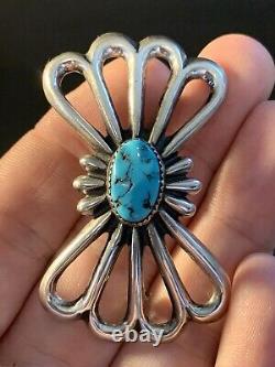 Vintage Native American Sterling Silver Turquoise Large Brooch pin