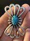 Vintage Native American Sterling Silver Turquoise Large Brooch Pin