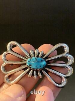 Vintage Native American Sterling Silver Turquoise Large Brooch pin