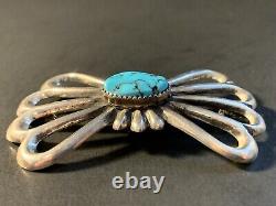 Vintage Native American Sterling Silver Turquoise Large Brooch pin