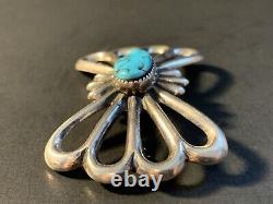 Vintage Native American Sterling Silver Turquoise Large Brooch pin