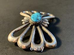 Vintage Native American Sterling Silver Turquoise Large Brooch pin