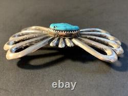 Vintage Native American Sterling Silver Turquoise Large Brooch pin