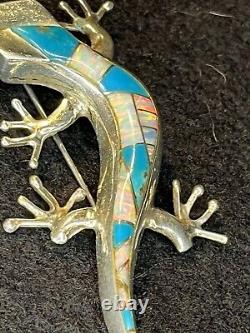 Vintage Native American Sterling Silver Turquoise Opal Lizard Pin Brooch Pendant