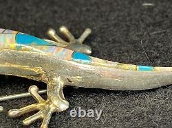 Vintage Native American Sterling Silver Turquoise Opal Lizard Pin Brooch Pendant