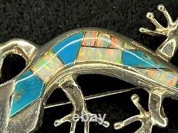 Vintage Native American Sterling Silver Turquoise Opal Lizard Pin Brooch Pendant