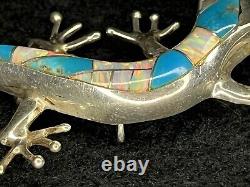 Vintage Native American Sterling Silver Turquoise Opal Lizard Pin Brooch Pendant