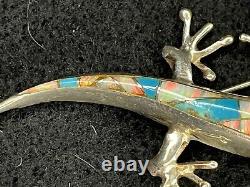 Vintage Native American Sterling Silver Turquoise Opal Lizard Pin Brooch Pendant