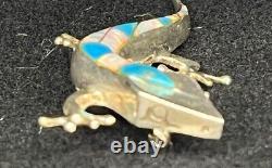 Vintage Native American Sterling Silver Turquoise Opal Lizard Pin Brooch Pendant