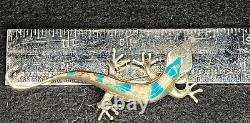 Vintage Native American Sterling Silver Turquoise Opal Lizard Pin Brooch Pendant