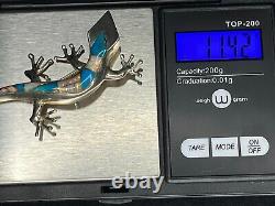 Vintage Native American Sterling Silver Turquoise Opal Lizard Pin Brooch Pendant