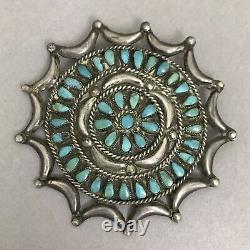 Vintage Native American Sterling Silver Turquoise Petit Point Brooch Pin