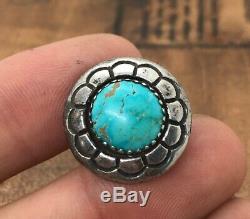 Vintage Native American Sterling Silver Turquoise Pin Back Brooch Turquoise