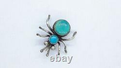 Vintage Native American Sterling Silver & Turquoise Spider Bug Insect Brooch Pin