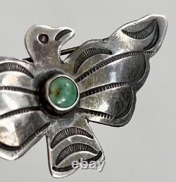 Vintage Native American Sterling Silver Turquoise Thunderbird Pin Brooch Navajo