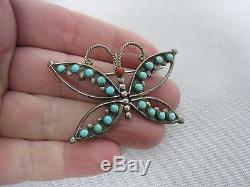 Vintage Native American Sterling Turquoise & Coral Butterfly Pin