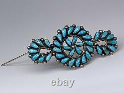 Vintage Native American Sterling & Turquoise Fine Needlepoint Brooch