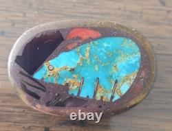 Vintage Native American Taos Raw Turquoise Multigem Pin