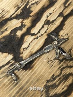 Vintage Native American Tobacco Pipe Turquoise Sterling Silver Brooch Pin Inlaid