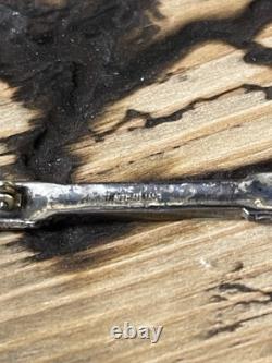 Vintage Native American Tobacco Pipe Turquoise Sterling Silver Brooch Pin Inlaid