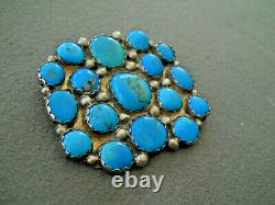 Vintage Native American Turquoise Cluster & Raindrops Sterling Silver Pin Brooch