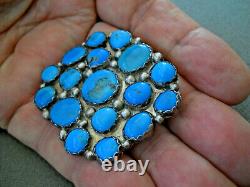 Vintage Native American Turquoise Cluster & Raindrops Sterling Silver Pin Brooch