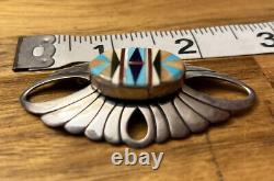 Vintage Native American Turquoise Handmade Sterling Silver Pin Onyx, Turquoise