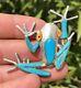 Vintage Native American Turquoise & Spiny Oyster Inlay Frog Pin Brooch Pendant