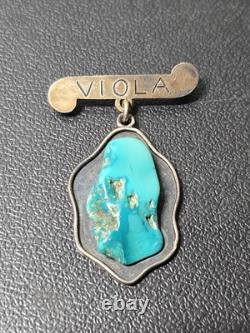 Vintage Native American Turquoise Sterling Silver Brooch Pin Unique Design