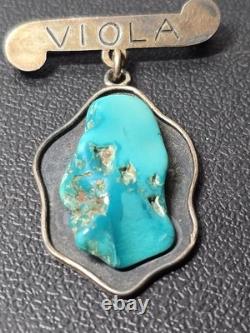 Vintage Native American Turquoise Sterling Silver Brooch Pin Unique Design