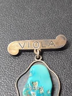 Vintage Native American Turquoise Sterling Silver Brooch Pin Unique Design
