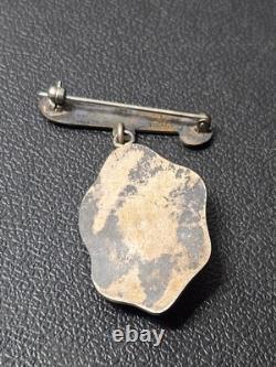 Vintage Native American Turquoise Sterling Silver Brooch Pin Unique Design