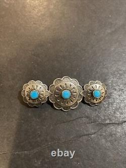 Vintage Native American Turquoise Sterling Silver Pin