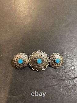 Vintage Native American Turquoise Sterling Silver Pin