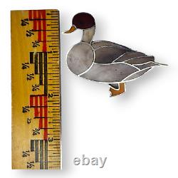 Vintage Native American Zuni Agate Inlay Duck Brooch Pin Sterling Silver Signed