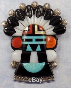 Vintage Native American Zuni Andrew Dewa Sterling Inlay Kachina Pin Pendant