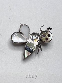 Vintage Native American Zuni Angus Ahiyite Sterling Silver Bee Insect Pin Brooch