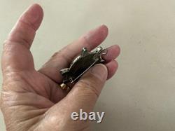 Vintage Native American Zuni Cowrie Shell Turtle Turquoise Brooch Sterling Pin