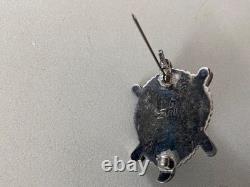 Vintage Native American Zuni Cowrie Shell Turtle Turquoise Brooch Sterling Pin
