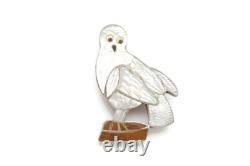 Vintage Native American Zuni Mother Of Pearl Owl Brooch Pin Ed & Pablita Quam