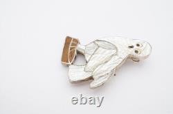 Vintage Native American Zuni Mother Of Pearl Owl Brooch Pin Ed & Pablita Quam
