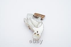 Vintage Native American Zuni Mother Of Pearl Owl Brooch Pin Ed & Pablita Quam