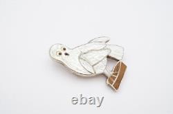 Vintage Native American Zuni Mother Of Pearl Owl Brooch Pin Ed & Pablita Quam