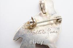 Vintage Native American Zuni Mother Of Pearl Owl Brooch Pin Ed & Pablita Quam